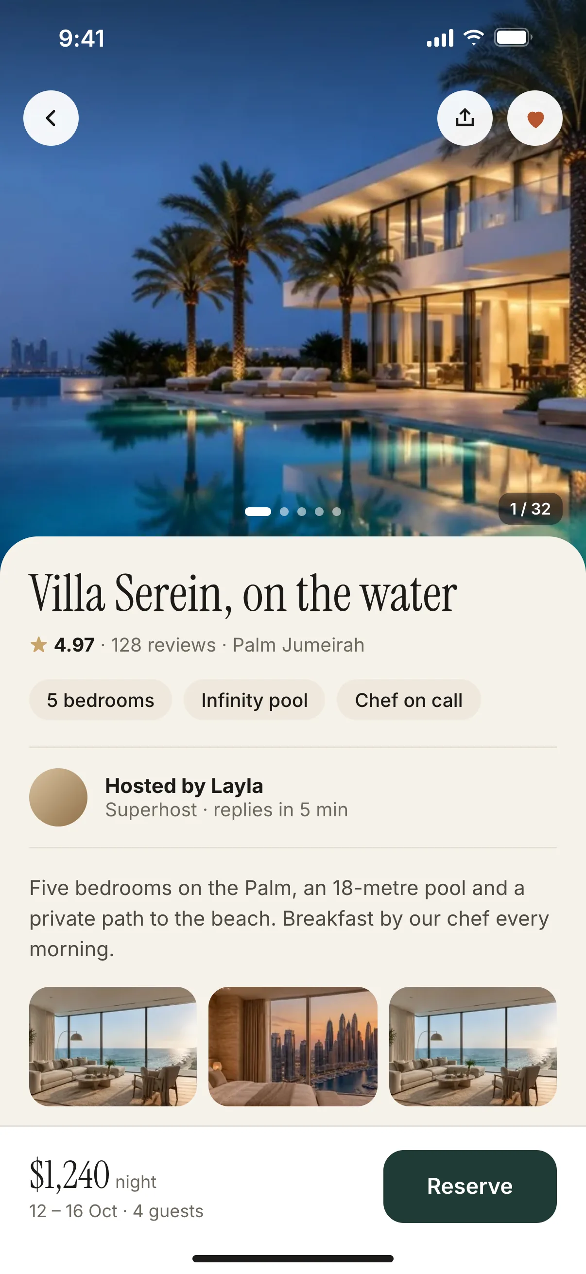 Example: a villa booking app and a wallet app on two phones, interface concepts